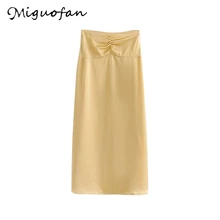 Miguofan юбка Женская Повседневная прямая с высокой талией длинная юбка Однотонная юбка для женщин элегантные складные макси юбки для женщин леди Весна