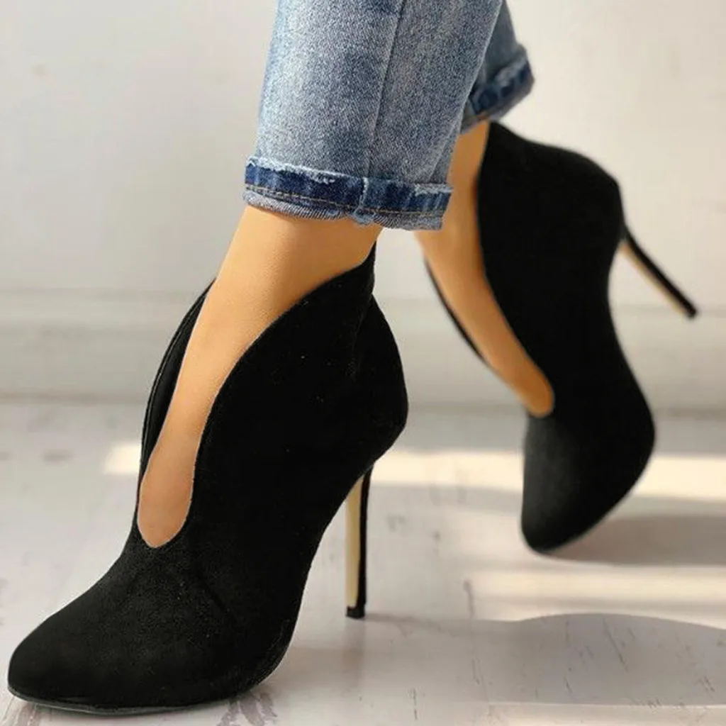 

New Woman's Ankle Boots Solid Pu Leather Thin Heels Spring Autumn Shoes Brand Designer Ponited Toe Ladies Casual Boots