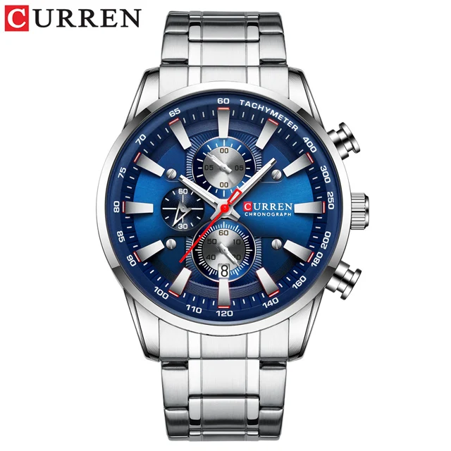 Мужские часы Relogio Masculino, Топ бренд, роскошные Curren, деловые часы для мужчин,, хронограф, наручные часы для мужчин, синие часы - Color: silver-blue