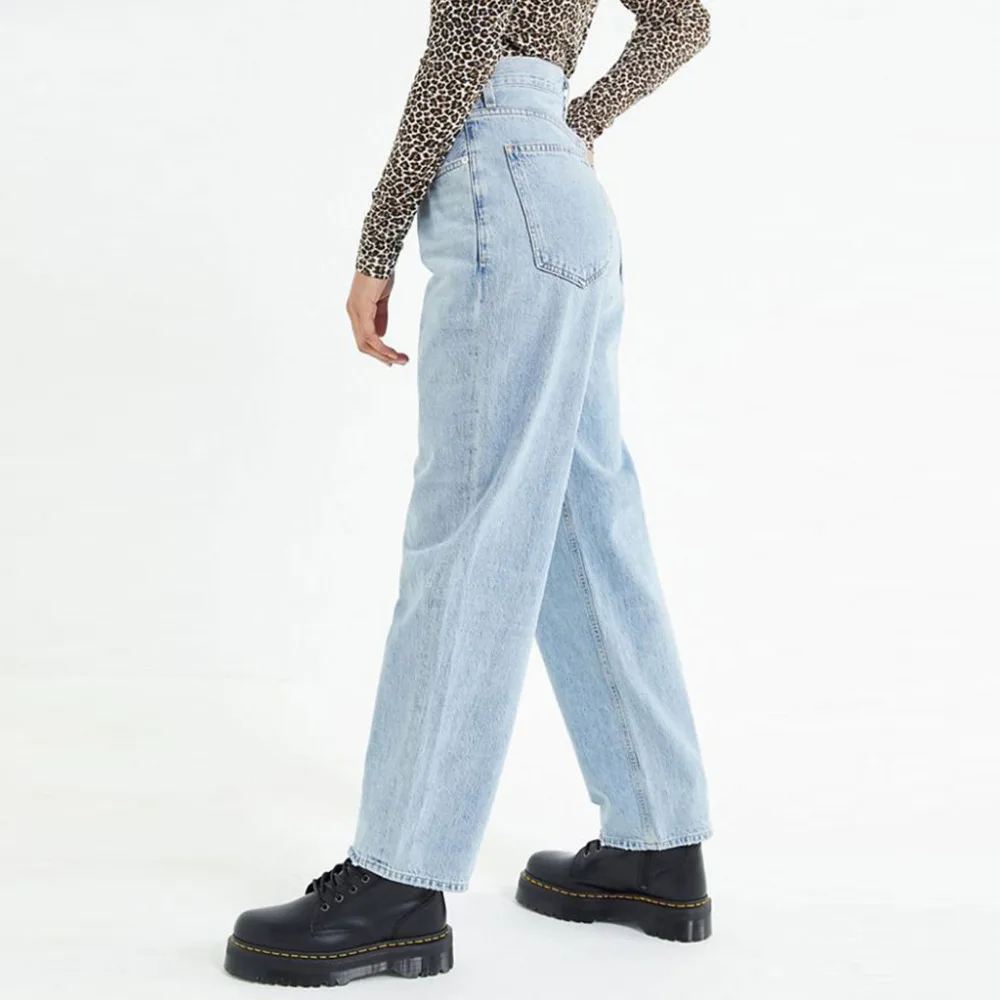 Модные женские свободные карманы на молнии зауженный Прямые повседневные джинсы брюки#3S05
