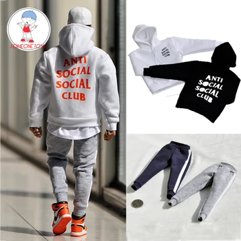 

1/6 12 Inches Men's Soldier Trend Hooded Pullover Hoodie (Loose Style) Casual Track Pants Clothes for Male Body Figure