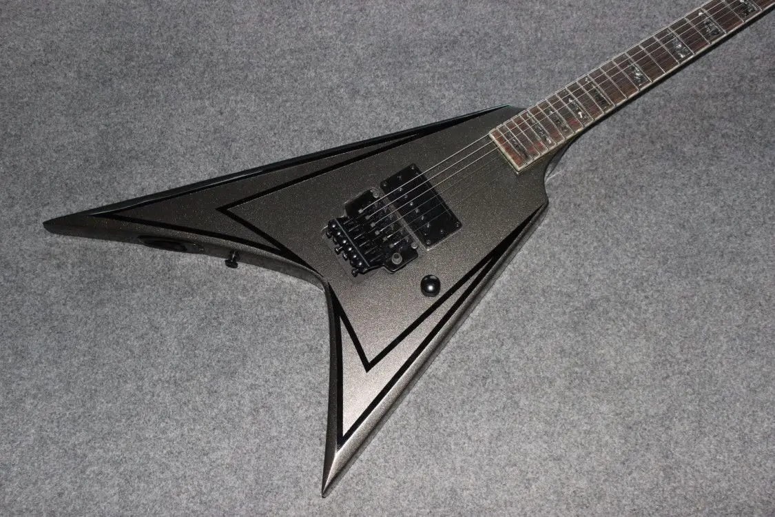 V Shape Electric Guitar Black Color Handwork 6 Stings Guitarra With