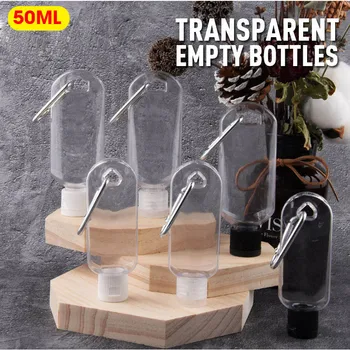 

5pcs 50ml Transparent Empty Bottles W/ Key Ring Refillable Travel Sanitizer Container For Ourdoor Bag Keychain Keyring Portable
