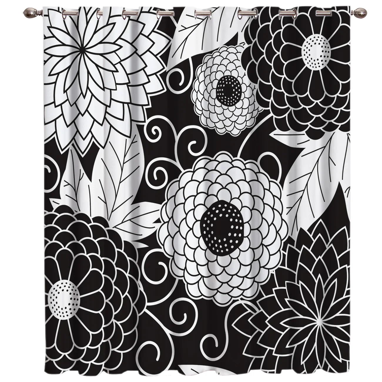 Black Abstract Design Floral Room Curtains Large Window Blinds Blackout Bedroom Kitchen Indoor Drapes Kids Swag Valance | Дом и сад