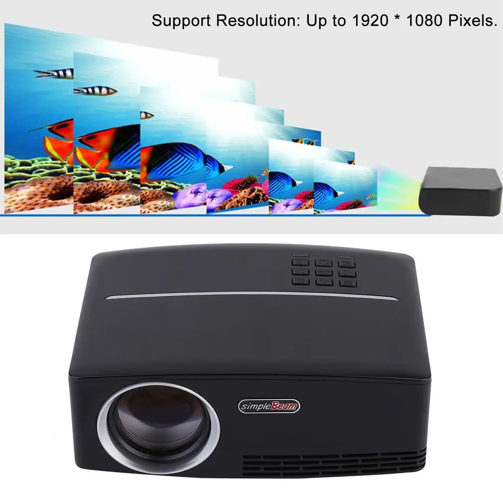 

LED Projector 1800 LM Contrast Ratio 2200:1 Full HD 1080P TV Home Theater Support LCD Display US Plug GP80