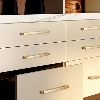 KKFING Simple Style Sand Gold Kitchen Cabinet Door Handles Matte Gold Aluminum Alloy Drawer Pulls Furniture Handle Hardware