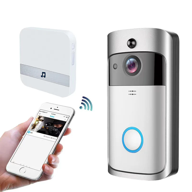 Timbre inalámbrico V5 para el hogar, cámara de vídeo V7, 1080P, HD, WiFi, seguridad del hogar, teléfono inteligente, alarma de monitoreo remoto para puerta