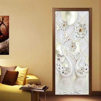 

3D Stereoscopic Swan Background Wall Decor Painting PVC Vinyl Wallpaper For Living Room Bedroom Door Sticker Mural Wall Paper 3D