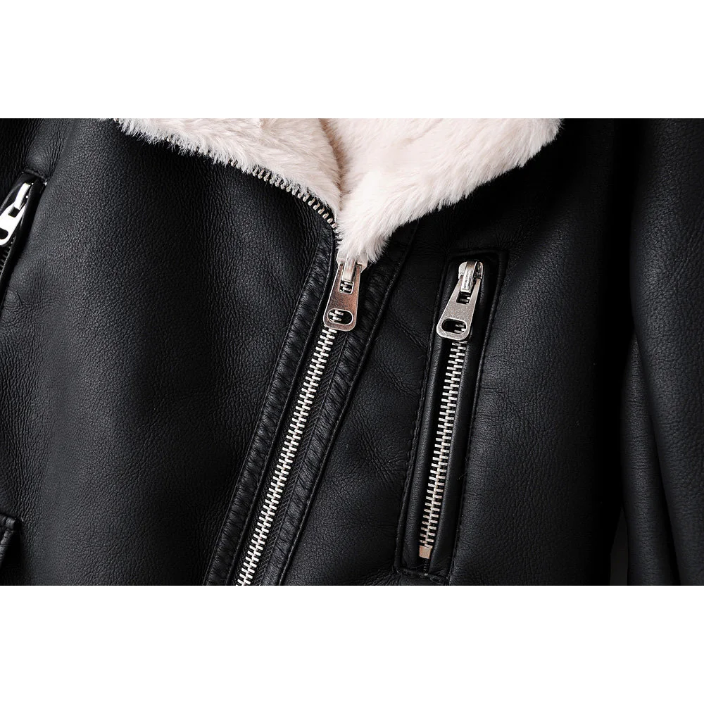 Женские зимние Флисовые Куртки из искусственной кожи Модные женские теплые толстые байкерские куртки с двойным мехом
