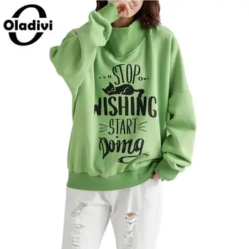 

Oladivi Oversized Plus Size Women Velvet Hoodies Shirts Ladies Turtleneck Warm Top Sweatshirts Female Casual Loose Tunics Blusas