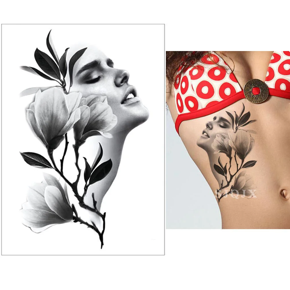 Женская временная татуировка, цветок, человеческое лицо, Снежная лиса, Бабочка, аранейд, акварельная татуировка, черные, белые, водонепроницаемые временные татуировки - Цвет: I
