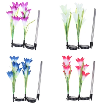 

2Pcs Creative Solar Power Lily Flower Shape Garden Light Outdoor Waterproof 7 Colors Change Lighting Home Supplies NEW