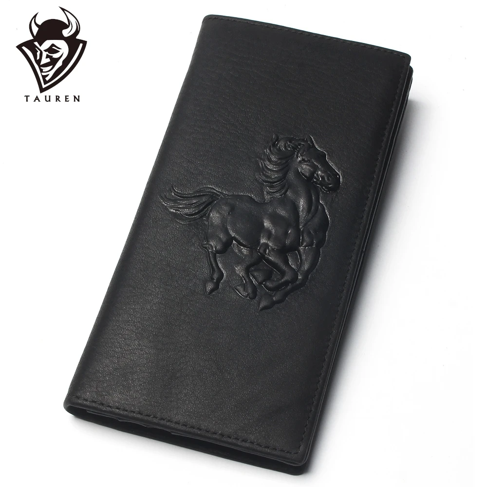 Men Black Horse Relief Stamp 100% Genuine Leather Long Wallet Men's Credit Card Travel Hand Purse For | Багаж и сумки