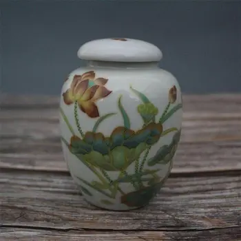 

Chinese old porcelain Pastel lotus flower Painting Receiving Tank Cover can