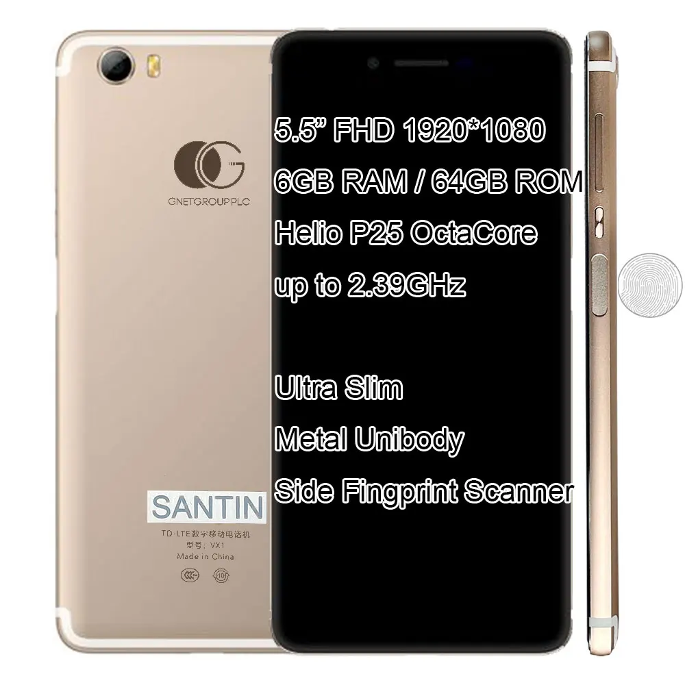 Сотовый телефон Metal SANTIN VX1 6 ГБ ОЗУ 64 Гб ПЗУ экран 5 дюйма full HD 1920*1080 4G LTE