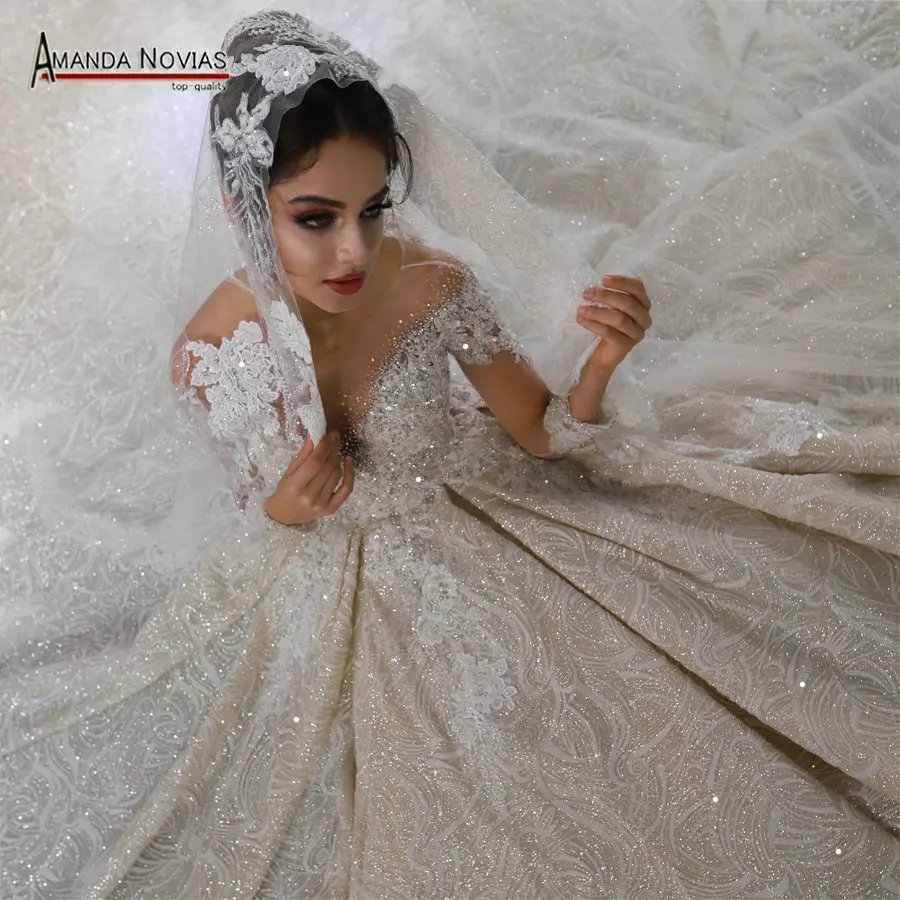 Mariage robe de mariee роскошное свадебное платье с длинными рукавами и бусинами