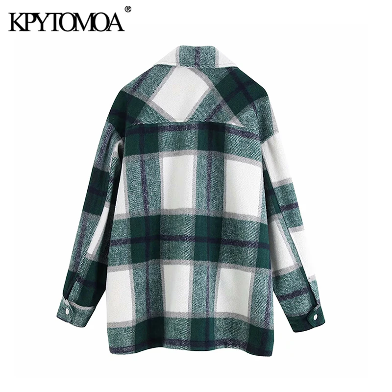 low cost Vintage Stylish Pockets Oversized Plaid Jacket Coat Women 2020 Fashion Lapel Collar Long Sleeve Loo