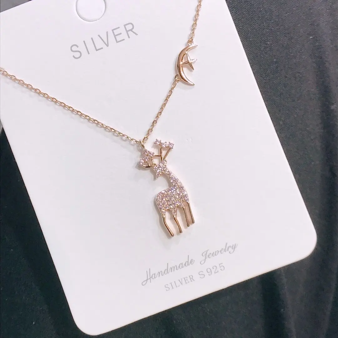 

Charm Maiden Sterling Silver 925 Original Luxury Pendants Necklace Women Stylish Chain Sika Deer Zirconium Fine Jewelry Choker