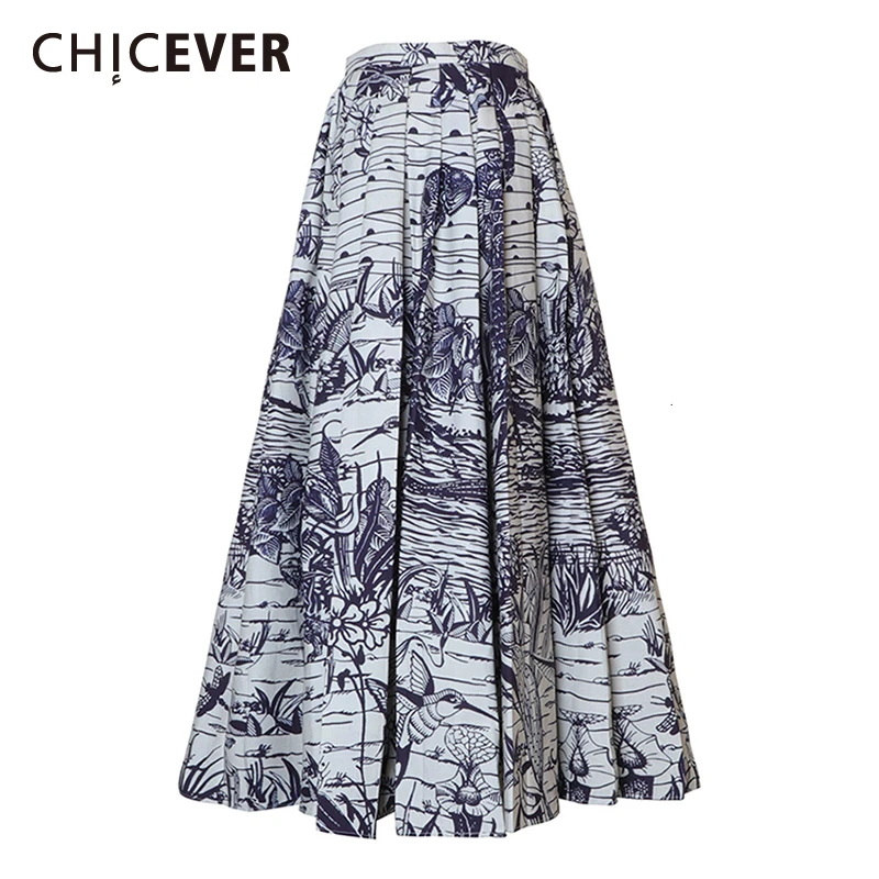 CHICEVER, винтажные юбки с принтом для женщин, высокая талия, с рюшами, туника, элегантная, миди, Женская юбка, модная одежда,, осень, Новинка