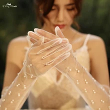 LZP534 высокое качество бисером полный палец Длинные свадебные перчатки