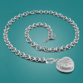 

New Fashion 100% 925 Sterling silver Necklace Women Hip-hop Punk Style Heart Pendant Chain Choker Gifts for Friends Collares