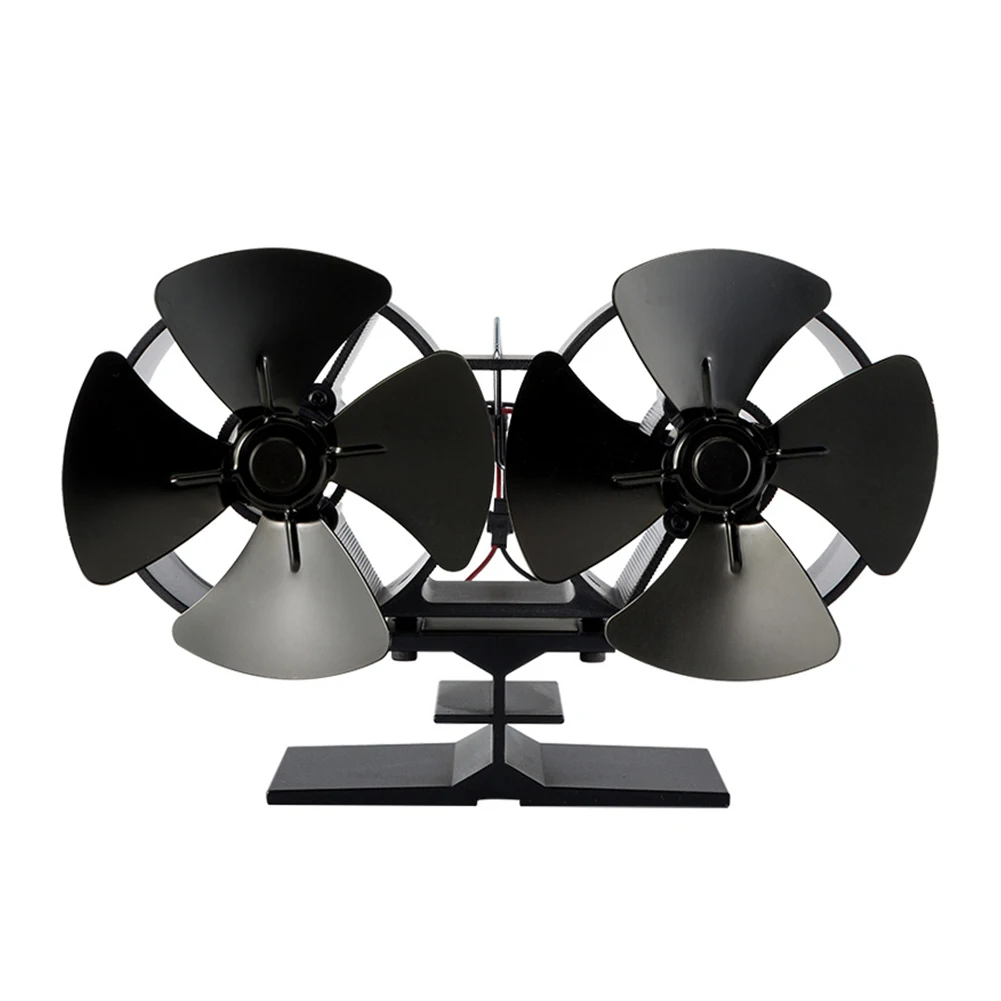 

8 Blade Winter Portable Double Head Free Thermometer Anodized Aluminum Low Noise Mini Home High Temperature Resistant Stove Fan
