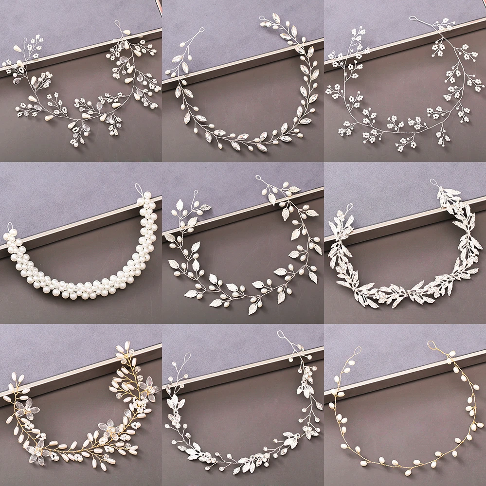 Headband Hair-Jewelry Wedding-Hair-Accessories Bride Tiara Rhinestone Pearl Silver-Color