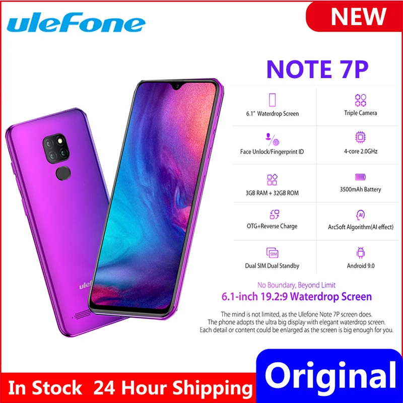 Смартфон Ulefone Note 7P Android 9 0 четырёхъядерный 3500 мАч 6 1 дюймовый экран Waterdrop 3 Гб + 32 ГБ