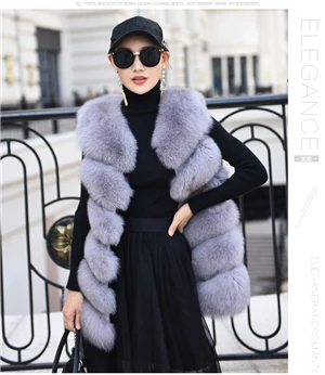 new real natural whole fur six-section fox vest ladies winter long warm fashion vest - Цвет: Фуксия