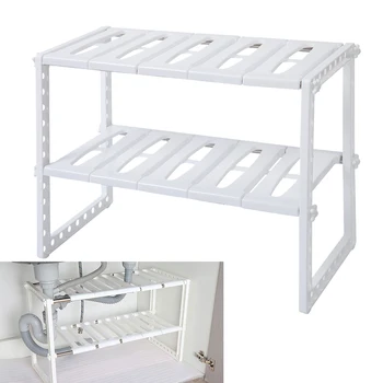 

1Pc Stainless Steel Sink Rack Multifunction Kitchen Organizer Standing Storage Shelf 66 x 26 x 38cm