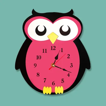 

Acrylic Cartoon Olw Wall Clock Silent Hanging Clock for Kids Rooms Living Room Home Wall Decor Pink and Black