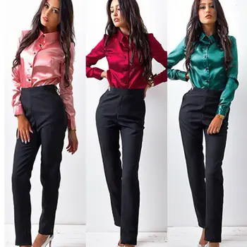 

Women Blouses 2020 Fashion Long Sleeve Turn Down Collar Office Shirt Blouse Shirt Casual Tops Plus Size Blusas Femininas