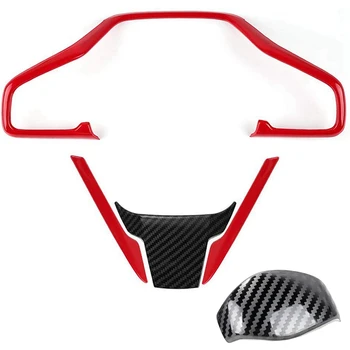 

1Pcs Abs Carbon Fiber Style Gear Shift Knob Protector Cover Trim Sticker & 1 Set Car Abs Plastic Steering Wheel Trims