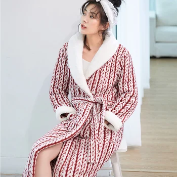 

Coral Fleece Nightgown Women Flannel Kimono Robe Winter New Sleepwear Intimate Lingerie Casual Nightwear Bathrobe Gown