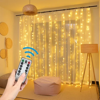 3M Led Gordijn Garland Op Het Raam Usb String Lights Fairy Festoen Afstandsbediening Nieuwe Jaar Kerstversiering Voor thuis Kamer