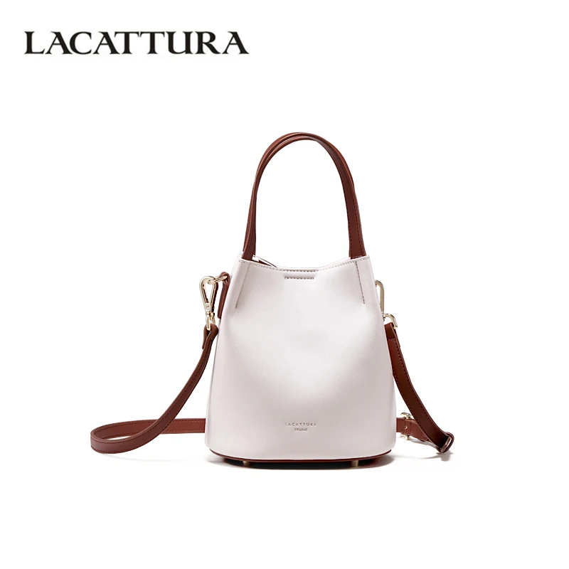

LACATTURA 2019 Small Women Bucket Bag Leather Shoulder Bags Designer Handbag Lady Lovely Totes Female Crossbody Double Straps
