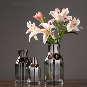 

Modern Simple Glass Vase plating Coated Tabletop Hydroponics Dried flower Plant Flower Vases Home Decoration Accessories