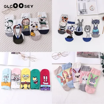 

5 Pairs Woman Cotton Socks Cartoon Princess Mermaid Cute Girls Ankle Boat Socks Summer Simpson Superman Animal Dog Rabbit
