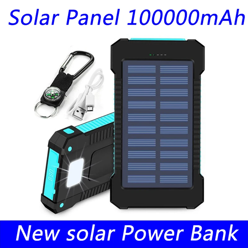 New Solar panel Power Bank 100000mAh compass outdoor waterproof belt wireless charging super fast multifunctional power bank | Электроника