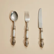 

Kitchen Knife Fork Spoon Set Dinnerware Sets Stainless Steel Cutter Sets With Natural Shell Handle Flatware Suit Tableware Kit