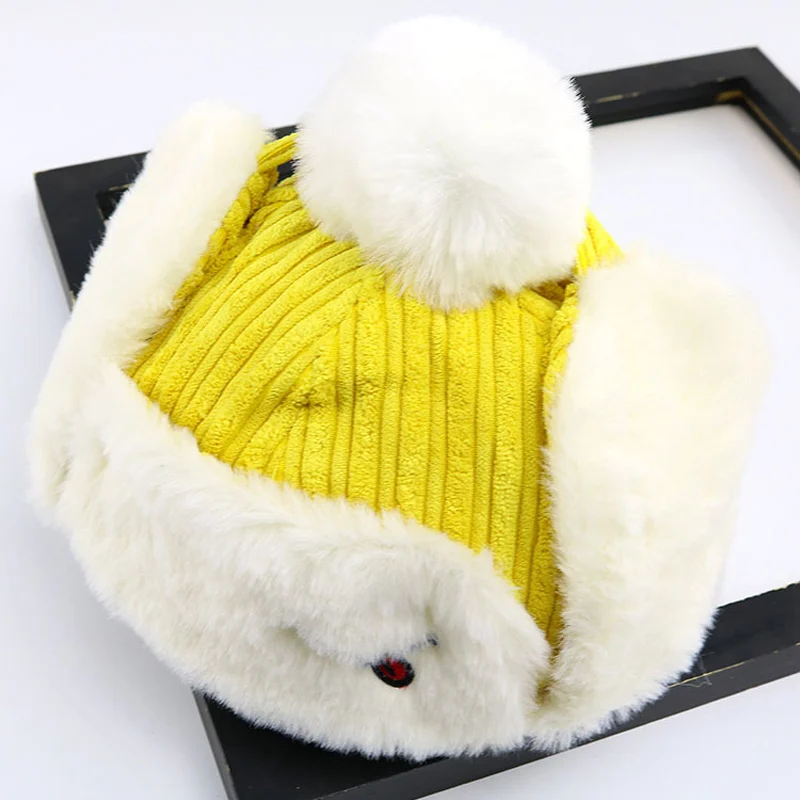 yellow Новые зимние детские шапочки, детская шапка Lei Feng для мальчиков и девочек, осенняя Теплая Бархатная шапка, наушники, Детские утепленные плюшевые шапки, детские вязаные шапки - Цвет: yellow