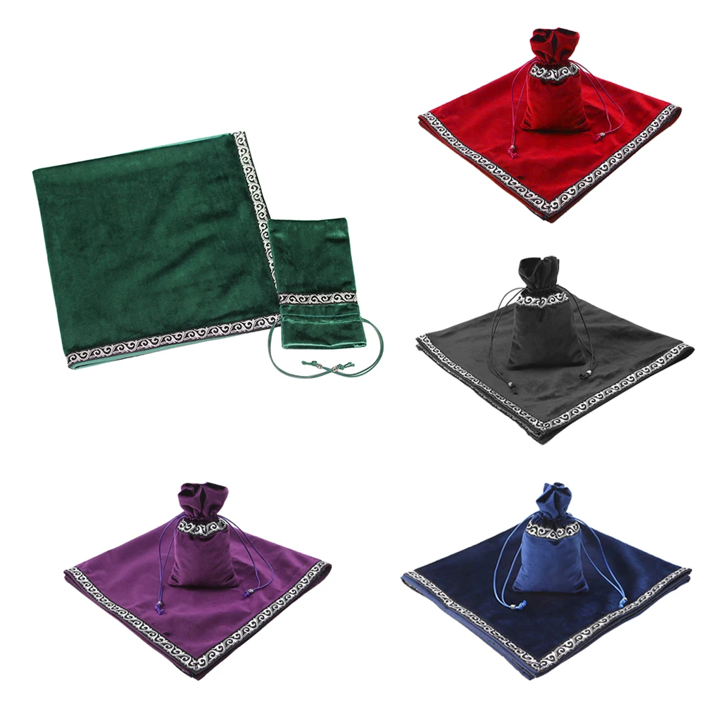 Altar Tarot Table Cloth, 26 x 26 inches Divination Wicca Velvet Cloth with Tarot Pouch