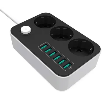 

2500W 10A Universal Charger Socket 6 USB Ports Extension EU Plug Household Surge Protection Charging Ports Power Strips