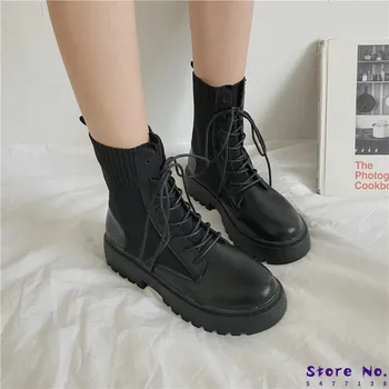 

Lace Up Boots Women's Rubber Shoes Rain Low Heels Booties Round Toe Bootee Woman 2020 Luxury Designer Booties Ladies Rock