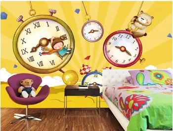 

3d wallpaper custom photo mural on the wall Cartoon clock children room background home decor wall paper for living room
