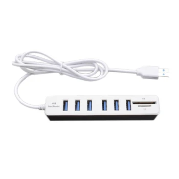 

USB Hub 2.0 Multi USB Splitter 2.0 USB Hub 6 Ports Hab Mini TF/SD Card Reader High Speed Computer Accessories for PC Laptop(Whit
