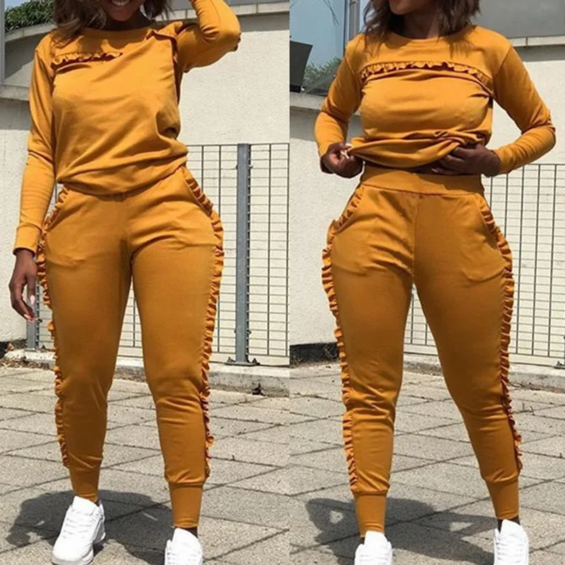 

OEAK New Outdoor Sport Sets Women Gym Suits Running Suit Two Piece Solid Long-Sleeved Workout Clothes Women Street Clothes