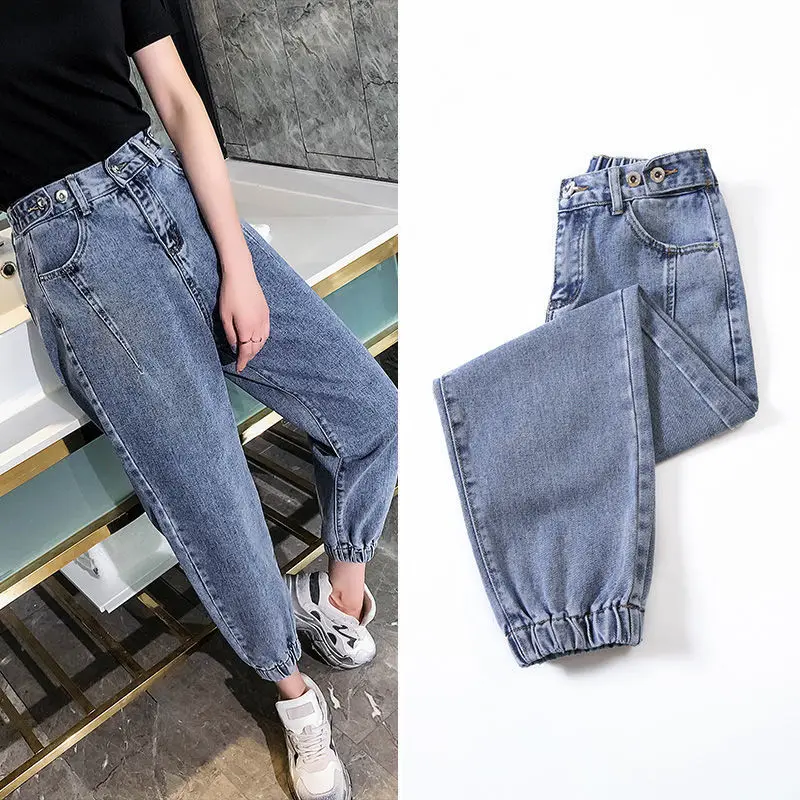 Denim Pants Woman Jeans Wide-Leg Plus-Size Spring Waist Loose Vintage Cotton LIBERJOG