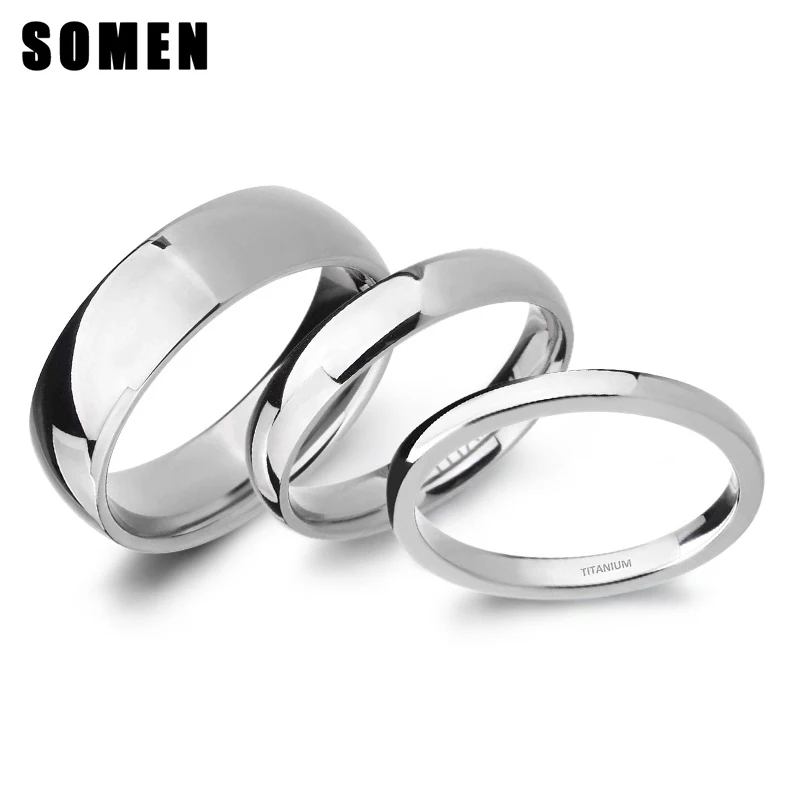 Somen 2mm/4mm/6mm Polished Silver Color Titanium Ring Women Smooth Wedding Band Minimalism Simple Stack Rings Female Jewelry