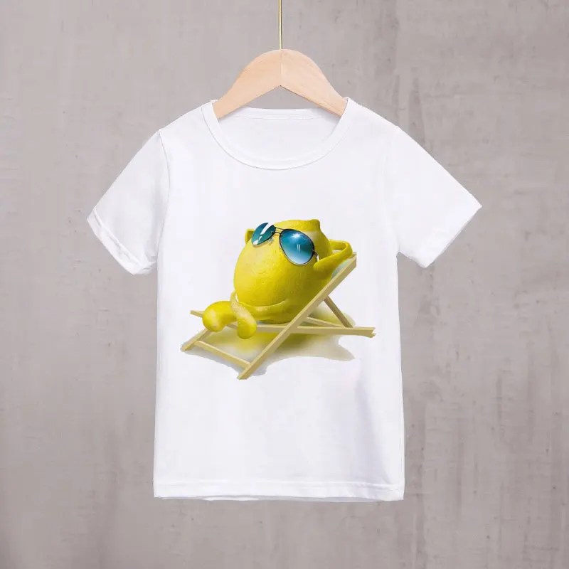 Новые полки Summer Cute Fruit Дети Tshirt Fun Lemon Boy дизайн Эстетика девушка моды вокруг шеи